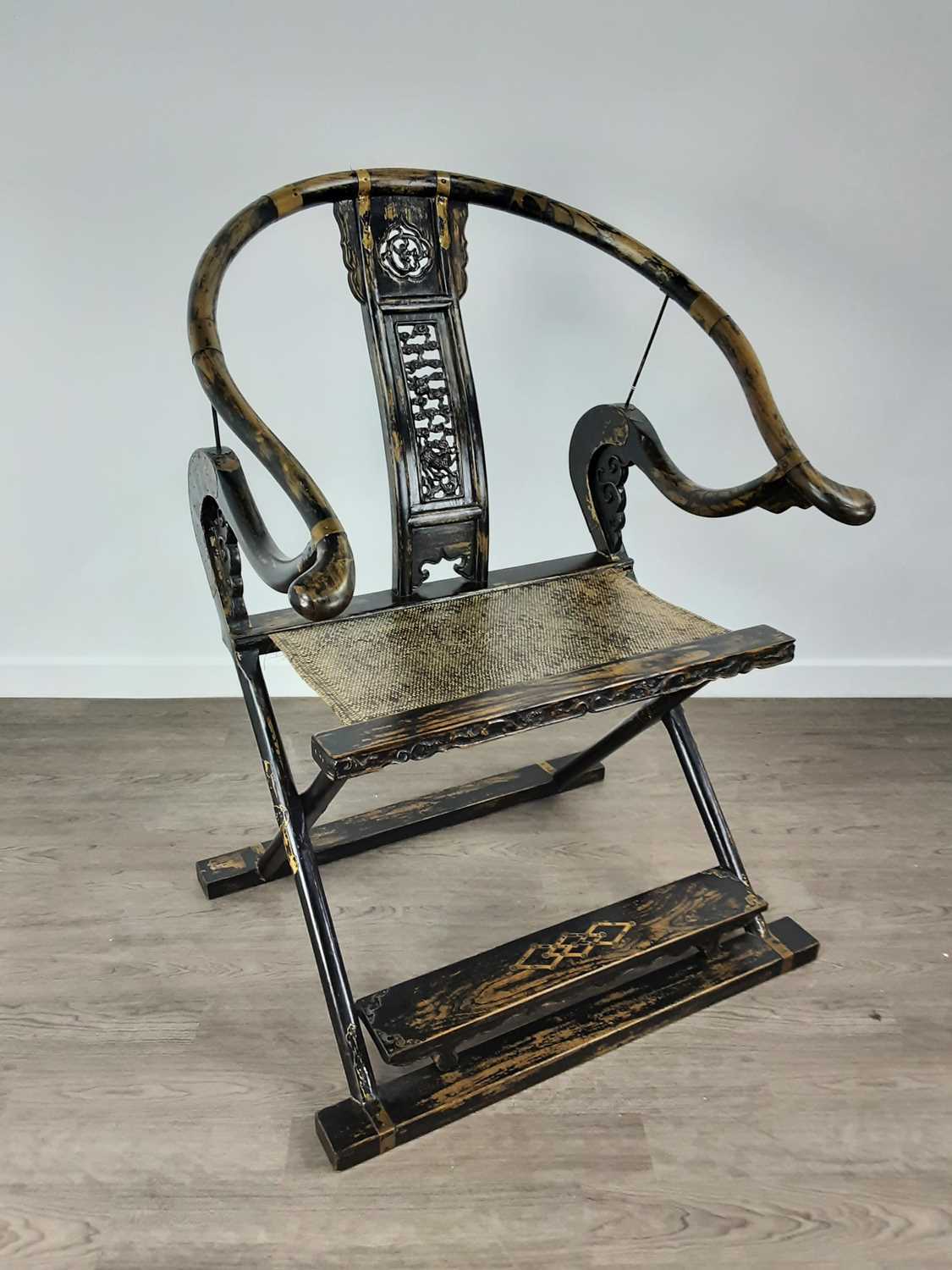 PAIR OF CHINESE HARDWOOD MING-STYLE FOLDING HORSESHOE-BACK CHAIRS, 20TH CENTURY - Image 2 of 2