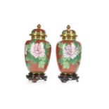 PAIR OF CHINESE CLOISONNE BALUSTER VASES WITH COVERS, EARLY 20TH CENTURY