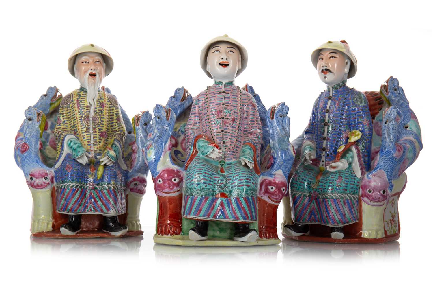 THREE DING SHUN JI ZOA SEATED FIGURES, EARLY REPUBLIC PERIOD