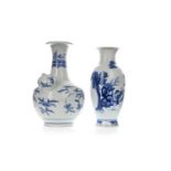 CHINESE BLUE AND WHITE KENDI AND A CHINESE BLUE AND WHITE VASE, BOTH LATE 19TH/EARLY 20TH CENTURY