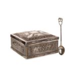 INDIAN SILVER SQUARE CASKET, AND A PIN DISH