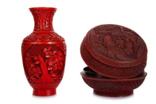 CHINESE CINNABAR VASE AND BOX, LATE 19TH/EARLY 20TH CENTURY