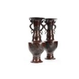 PAIR OF JAPANESE BRONZE VASES, LATE 19TH/EARLY 20TH CENTURY