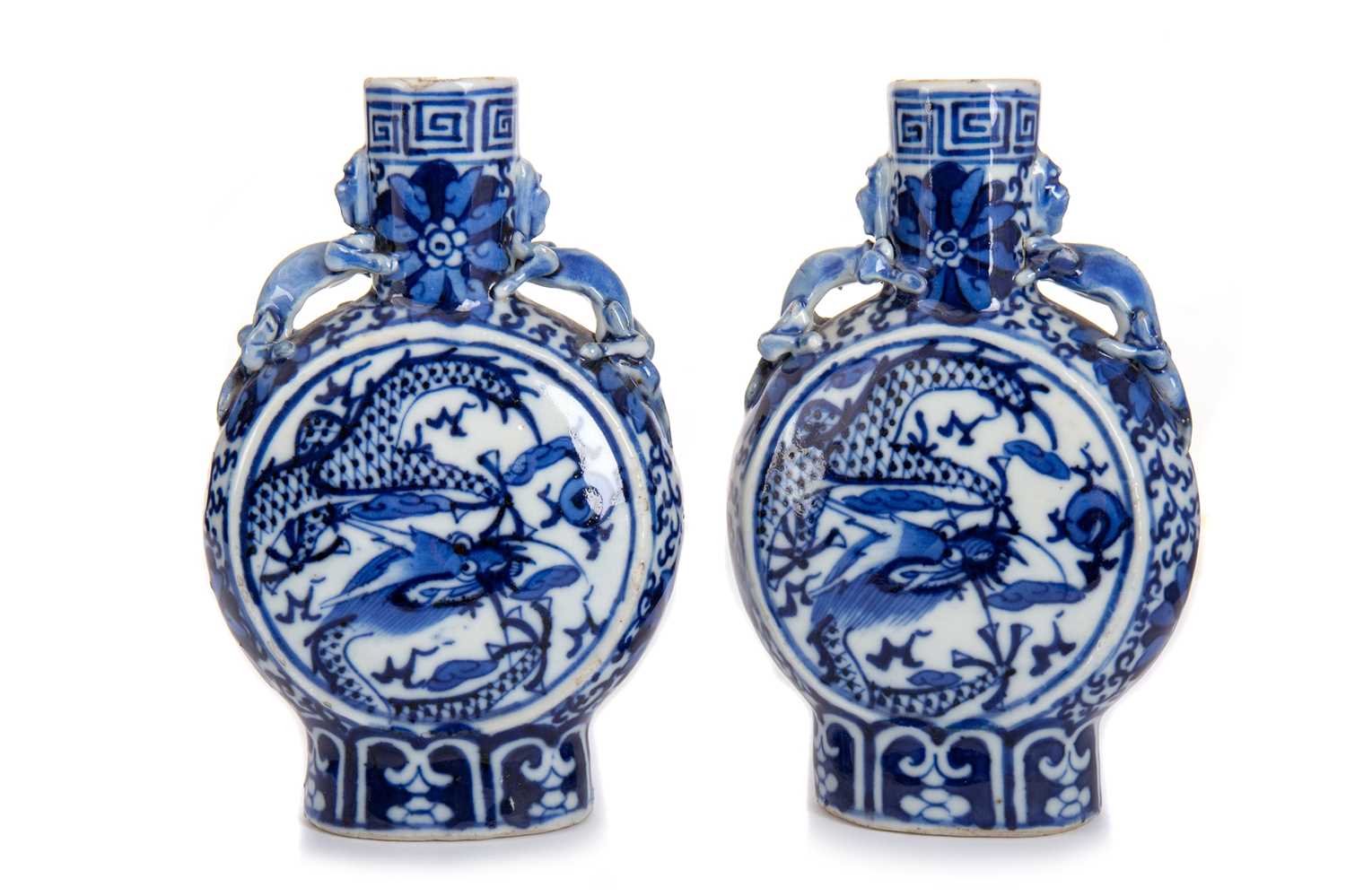 PAIR OF CHINESE BLUE AND WHITE MOONFLASKS, LATE 19TH/EARLY 20TH CENTURY