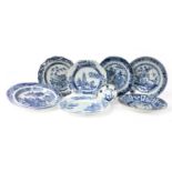 GROUP OF 18TH CENTURY CHINESE BLUE AND WHITE PLATES AND SAUCER, QIANLONG PERIOD 1736 - 1795