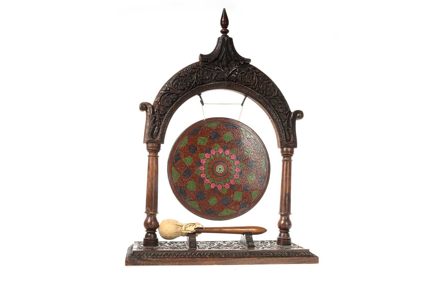 INDIAN HARDWOOD DINNER GONG, LATE 19TH/EARLY 20TH CENTURY