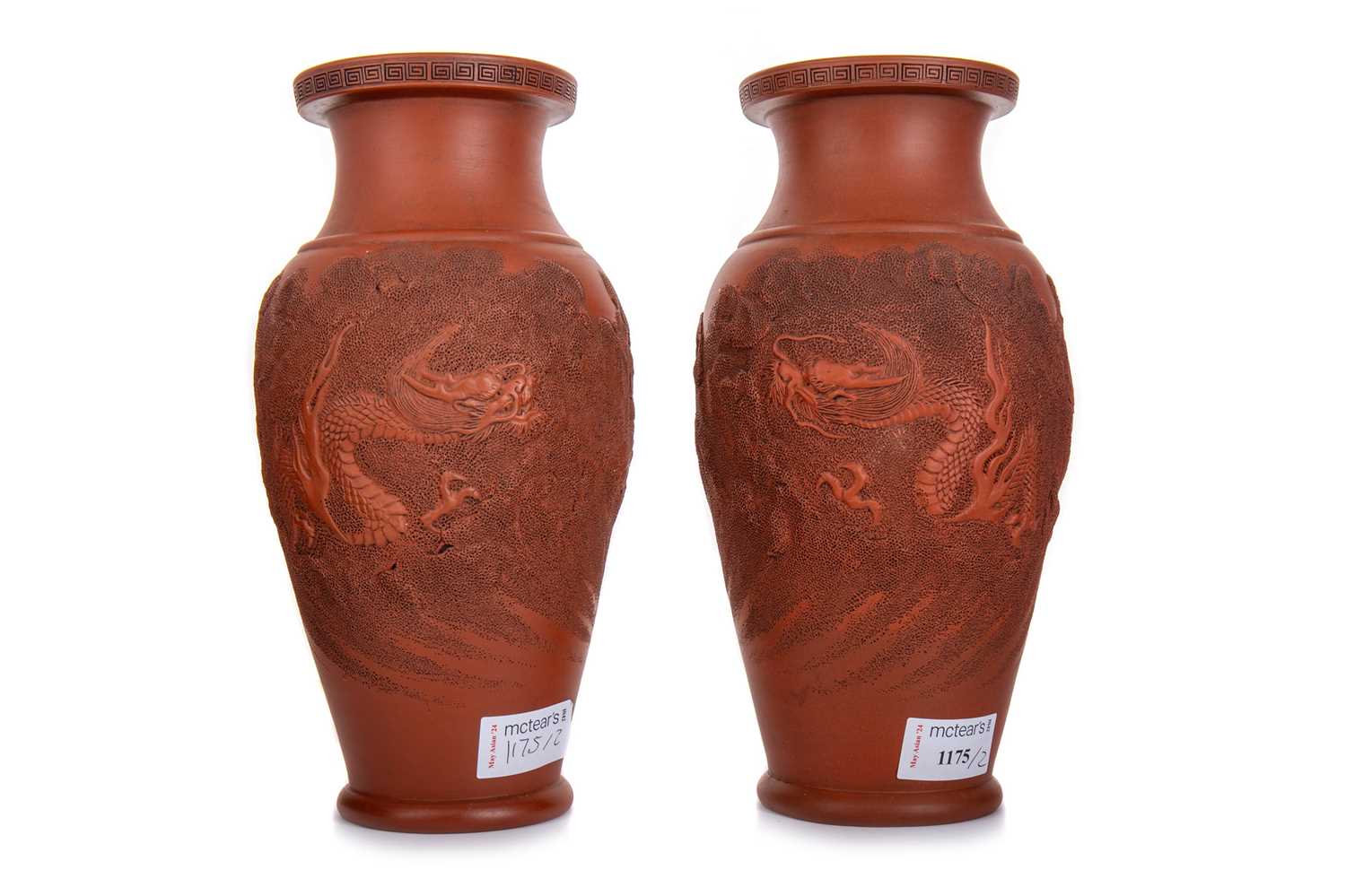 PAIR OF CHINESE YIXING TERACOTTA VASES, LATE 19TH/EALRY 20TH CENTURY