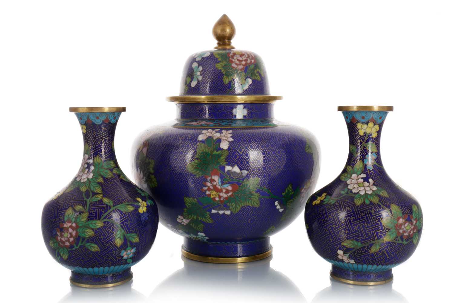 GROUP OF THREE CHINESE CLOISONNE VASES, EARLY 20TH CENTURY