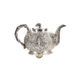 CHINESE EXPORT SILVER TEA POT AND SPOON, EARLY 20TH CENTURY