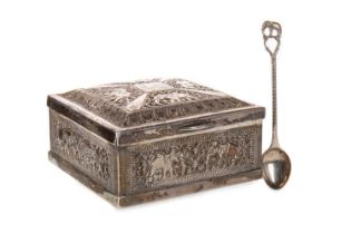 INDIAN SILVER SQUARE CASKET, AND A PIN DISH