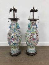 LARGE PAIR OF CHINESE FAMILLE ROSE FIGURAL VASES, LATE 19TH CENTURY