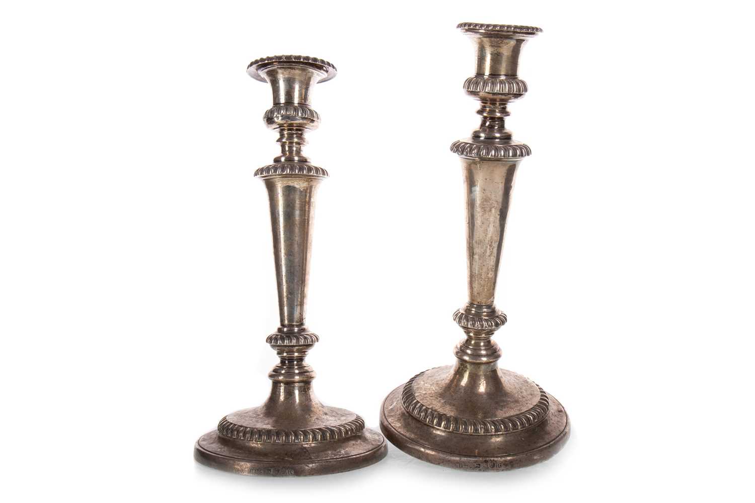 PAIR OF GEORGE III SILVER CANDLESTICKS, JOHN ROBERTS & CO., SHEFFIELD 1813