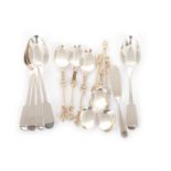 SET OF TWELVE CONTINENTAL SILVER APOSTLE TOP TEASPOONS ALONG WITH FURTHER FLATWARE,