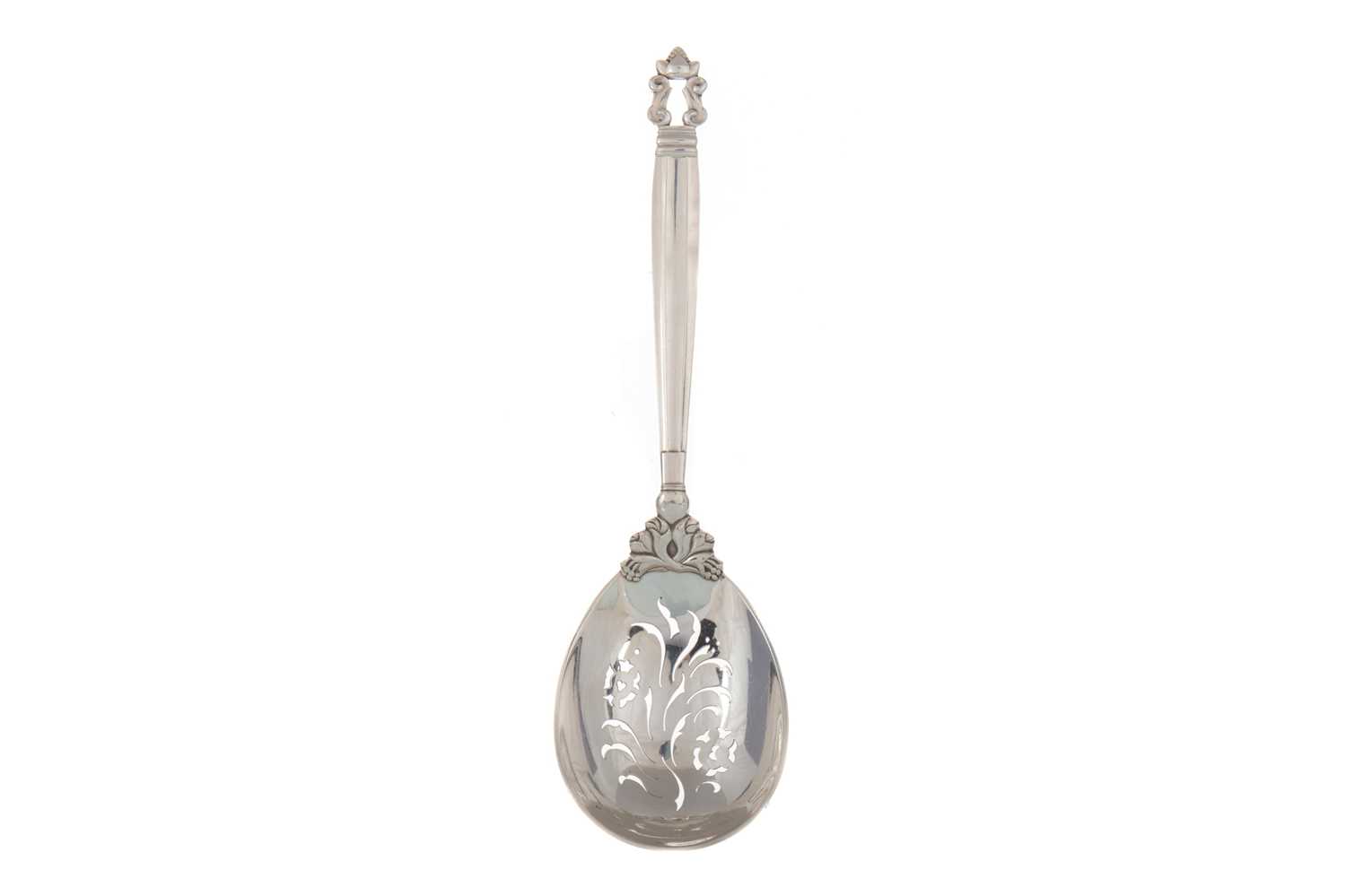 GEORG JENSEN, 'ACORN' PATTERN SILVER SERVING SPOON, DENMARK