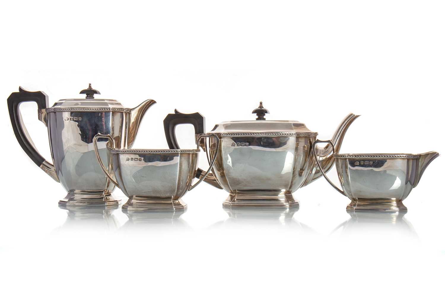 GEORGE VI SILVER FOUR PIECE TEA SERVICE, ELKINGTON & CO, BIRMINGHAM 1937