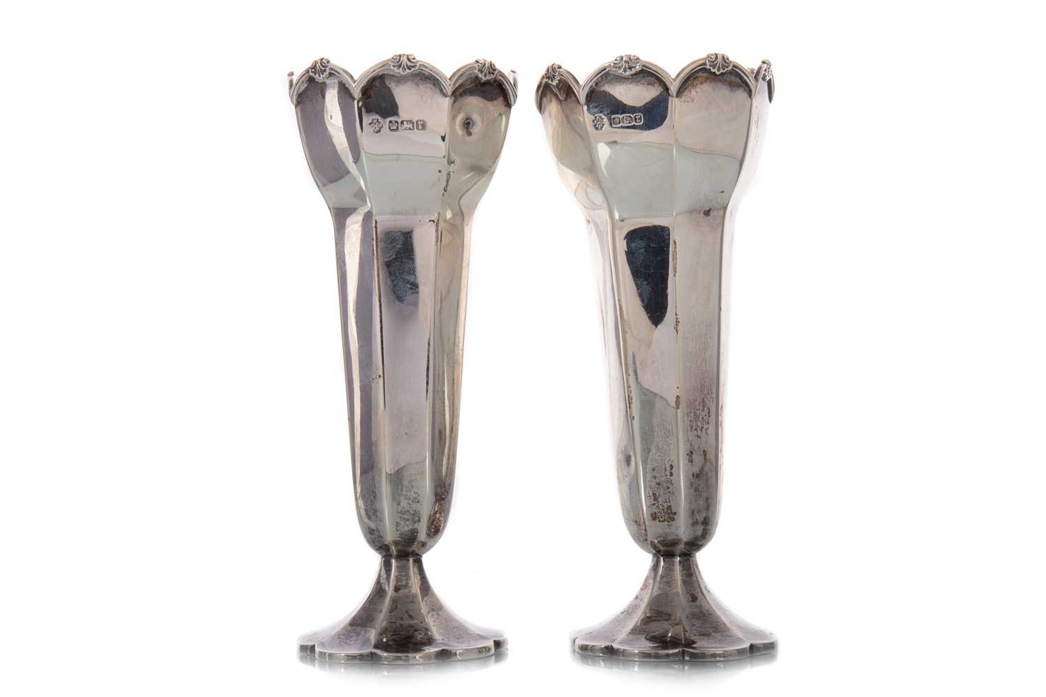 PAIR OF EDWARDIAN SILVER VASES, SHEFFIELD 1909