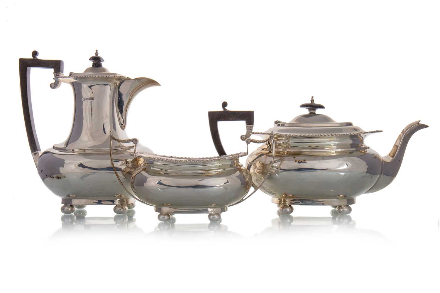 GEORGE V SILVER THREE PIECE TEA SERVICE, J.D.W.D, SHEFFIELD 1917