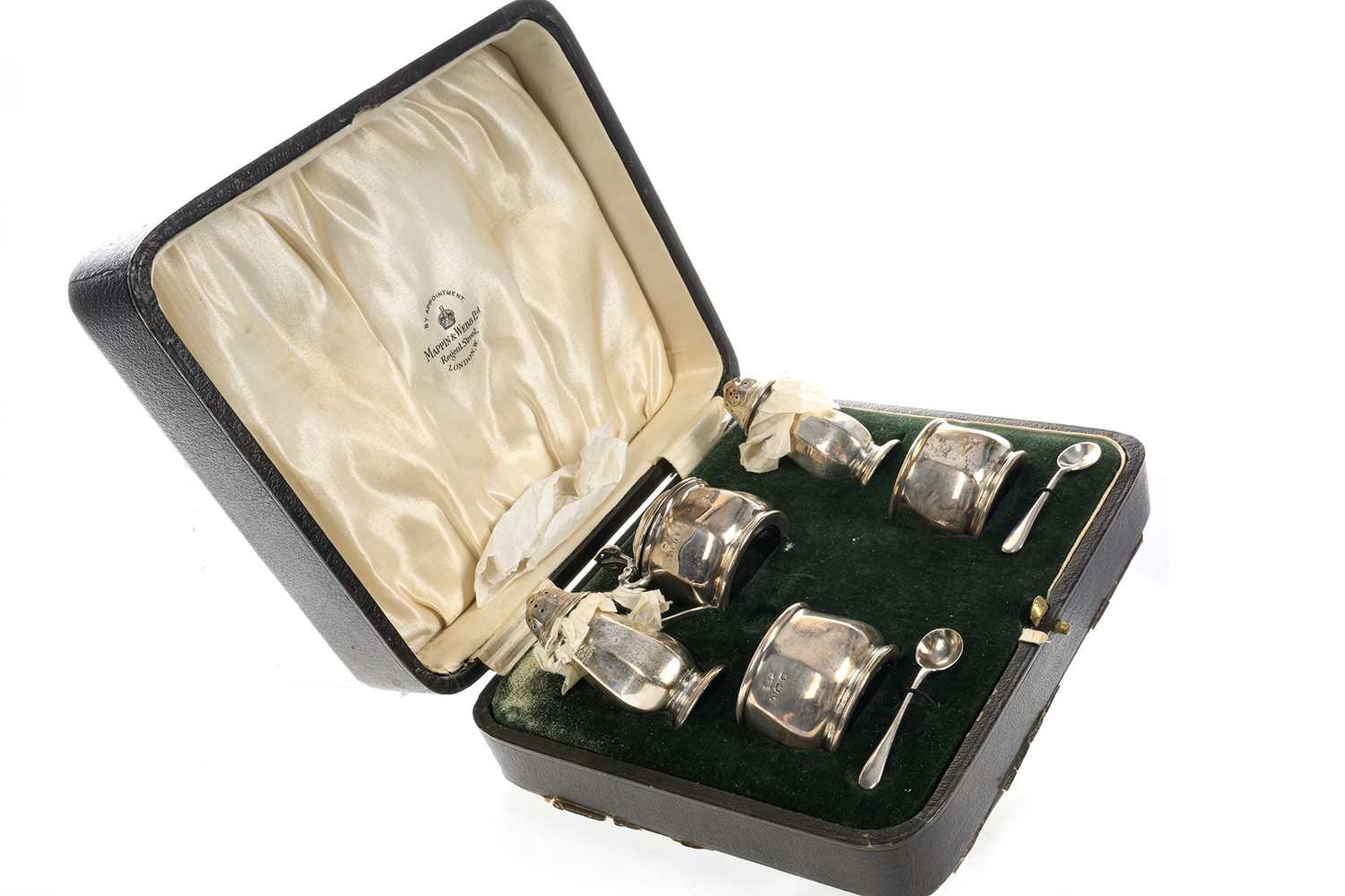 GEORGE V SILVER FIVE PIECE CRUET SET, MAPPIN & WEBB, BIRMINGHAM 1926