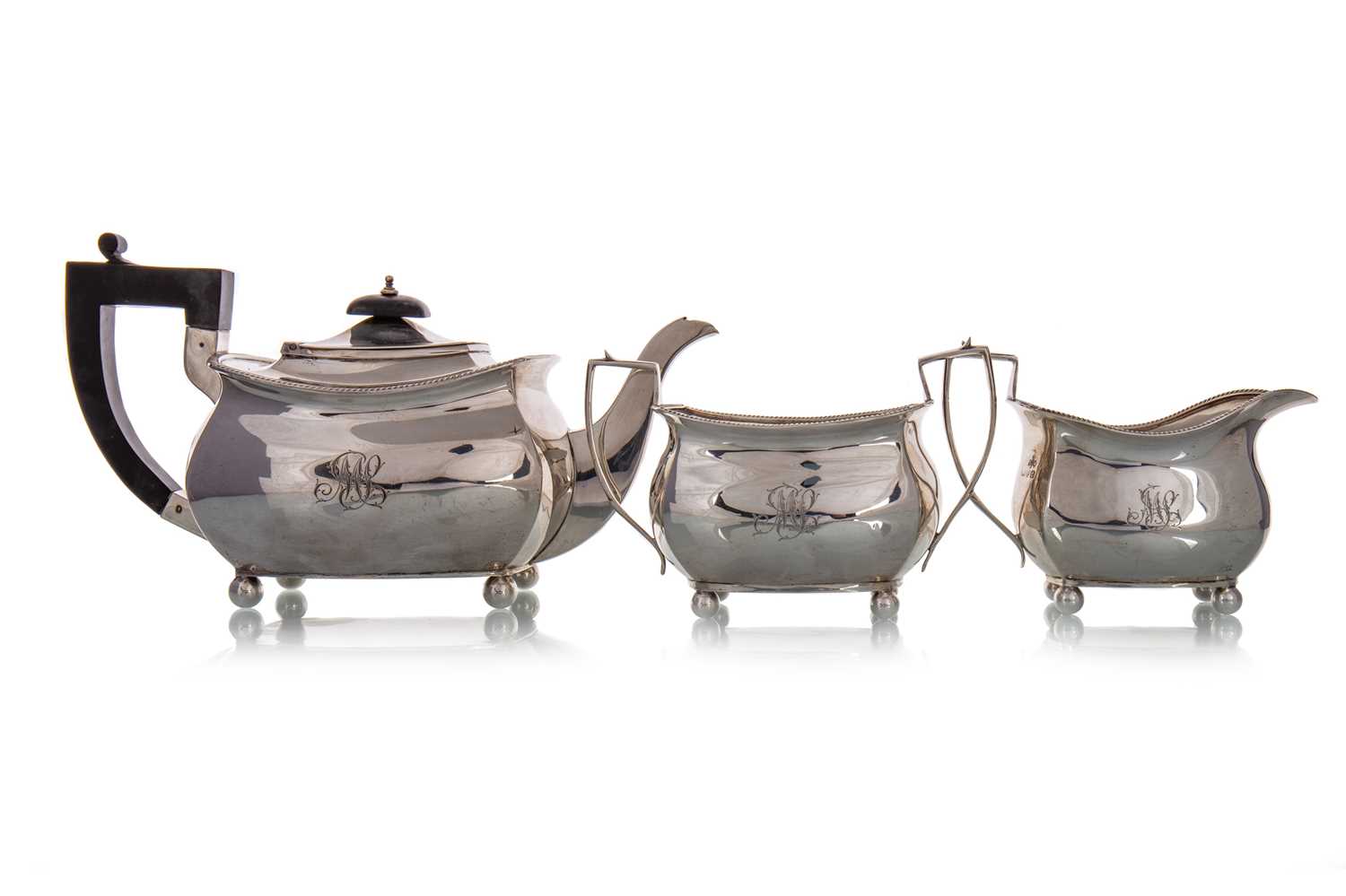 GEORGE V SILVER THREE PIECE TEA SERVICE, MAKER D.S.N, CHESTER 1928