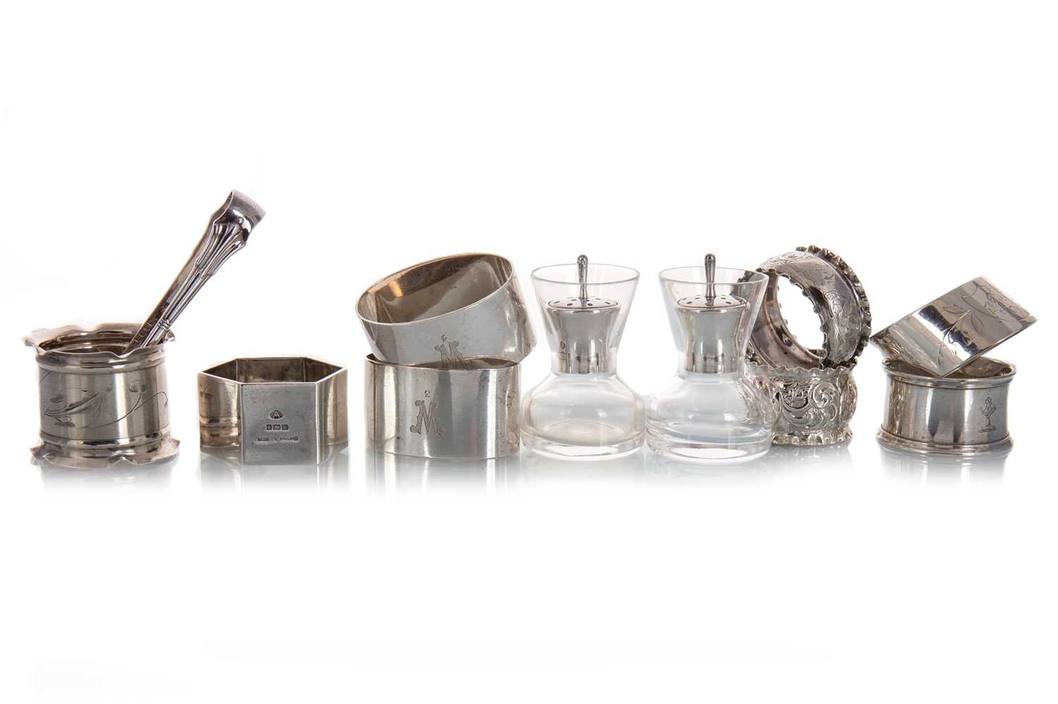 GROUP OF SILVER NAPKIN RINGS,