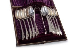 VICTORIAN SILVER TEA SPOON AND TONG SET, JOHN ROUND & SON LTD, 1896