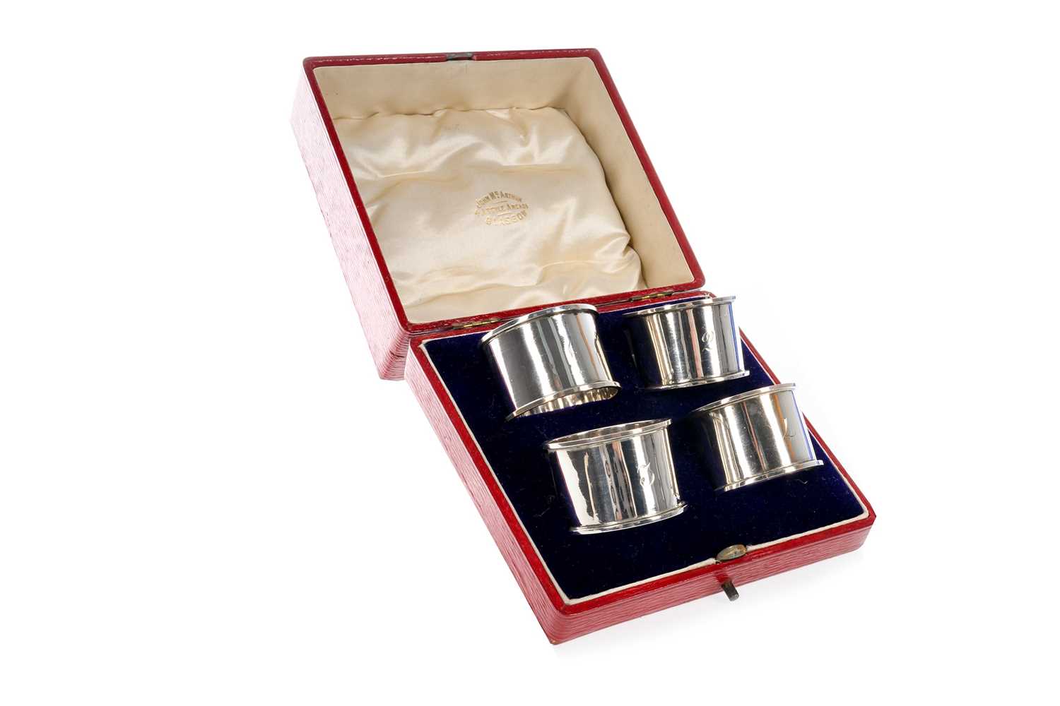 SET OF FOUR EDWARDIAN SILVER NAPKIN RINGS BIRMINGHAM 1909