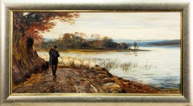 JOHN MACWHIRTER RA HRSA RI RE (SCOTTISH 1839 - 1911), SHEPHERD AND FLOCK BY A LOCH