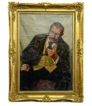 BRITISH SCHOOL PORTRAIT OF A GENTLEMAN HOLDING A PIPE