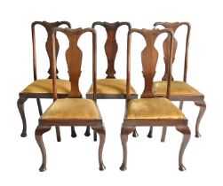 Two set of six and four mahogany stained dining chairs, c1930, on cabriole legs