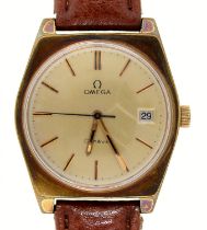 An Omega gold plated gentleman's tonneau wristwatch, No 34641750, calibre 613 movement, 35 x 35mm