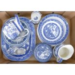 Miscellaneous Wedgwood blue printed earthenware Willow pattern plates and cups and other blue and