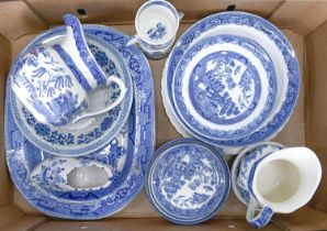 Miscellaneous Wedgwood blue printed earthenware Willow pattern plates and cups and other blue and