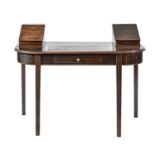 An Edwardian stained mahogany writing table, 88cm h; 46 x 111cm Slightly wobbly