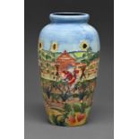 An Old Tupton Ware vase, decorated with a continuous garden scene, 28cm h, boxed