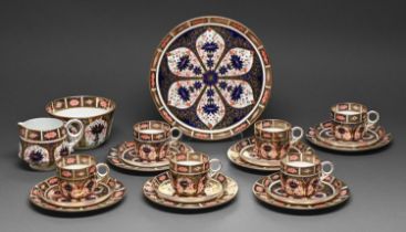 A Royal Crown Derby Imari pattern coffee service, 1912 and circa, larger plate 23cm diam, printed