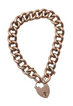 A gold curb bracelet and padlock,  19cm l, marked 9c or 9ct, links individually marked, 17.7g Wear