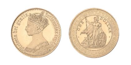 Coin, "Queen Victoria", modern fantasy Dollar, Gothic obverse and Straits Settlement Dollar reverse,