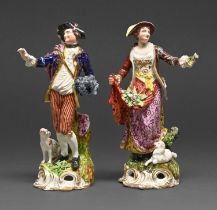 Two Derby figures of the Dresden Shepherds, c1830, decorated in bright enamels and richly gilt on