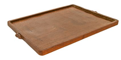 A Mouseman oak tray, with two carved mouse 'signature' handles, 33 x 54cm   Provenance: Acquired