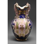 A Royal Crown Derby vase, 1897, decorated with a raised gilt, green and pink cartouche or trellis on