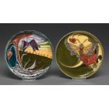Two Rozenburg glazed terracotta plaques, 1909 and circa, one painted by J W van Rossum, with a