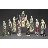 Nine Old Tupton Ware figures of young women, 30cm h and circa, printed mark, each boxed