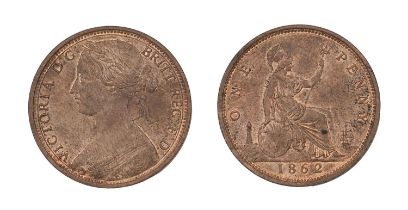 Coin. Victoria, Bronze Penny, 1862, almost BU