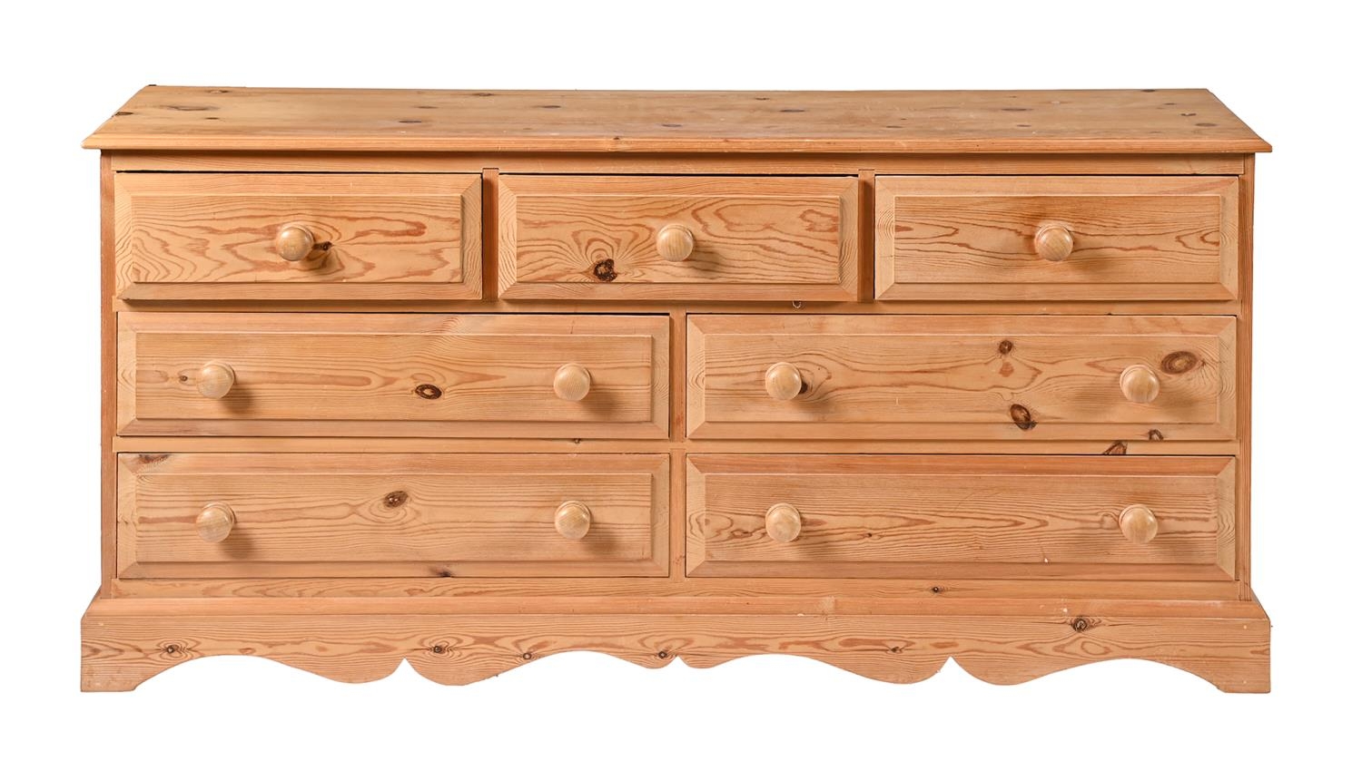 A waxed pine chest of drawers, 75cm h; 152 x 45cm