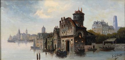 Northern European School - Canal Scene, signed Fr Gilberts, oil on canvas, 25 x 51cm Unlined, clean;