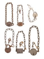 Six various chain padlocks, 19th / early 20th c, nickel plated example marked THE "RENSHAW"