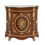 A serpentine mahogany, kingwood and marquetry side cabinet, in Louis XV style, late 20th c, with