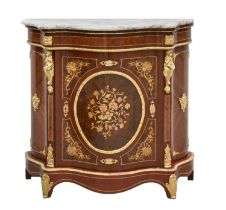 A serpentine mahogany, kingwood and marquetry side cabinet, in Louis XV style, late 20th c, with