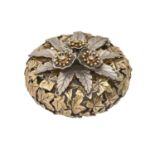 An Elizabeth II jewelled naturalistic openwork parcel gilt silver' pomander' cap, the three