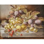 Oliver Clare (1853-1927) - Still Life with Plums, Grapes and other Fruit on Stone Ledge, signed